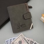 Portefeuille personnalisé avec photo initiale et nom gravés - Porte-billet triple-pli en cuir PU - Cadeau d'anniversaire fête des Pères pour hommes