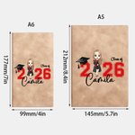 Personalized Cartoon Graduate Character Leather Cover Notebook with Name Portable Graduation Travel Essentials Gift for Women