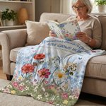 Personalized 1-12 Birth Flowers Soft Throw Blanket with Names and Text Home Decor Mother's Day Birthday Gift for Grandma