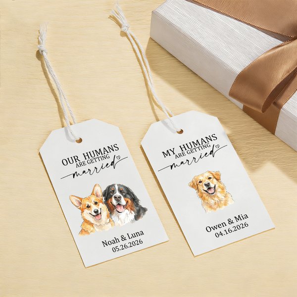 Personalized Watercolor Pet Portrait Tags Stickers Set with Text and Name Gift Decor Wedding Party Favor for Newlyweds Pet Lovers