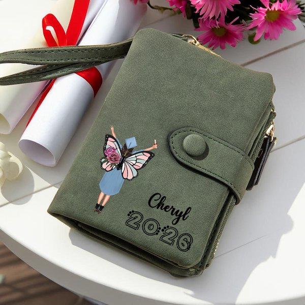 Portefeuille en cuir PU avec nom et année Cadeau de fin d'études pour les femmes diplômées