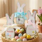 Personalized Cute Easter Bunny Wooden Ornament with Name Tabletop Decor Easter Party Gift for Family Kids
