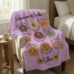 Personalised Woman of Faith Bible Verses Flower Soft Throw Blanket with Names Home Decor Christian Birthday Gift for Christian Woman