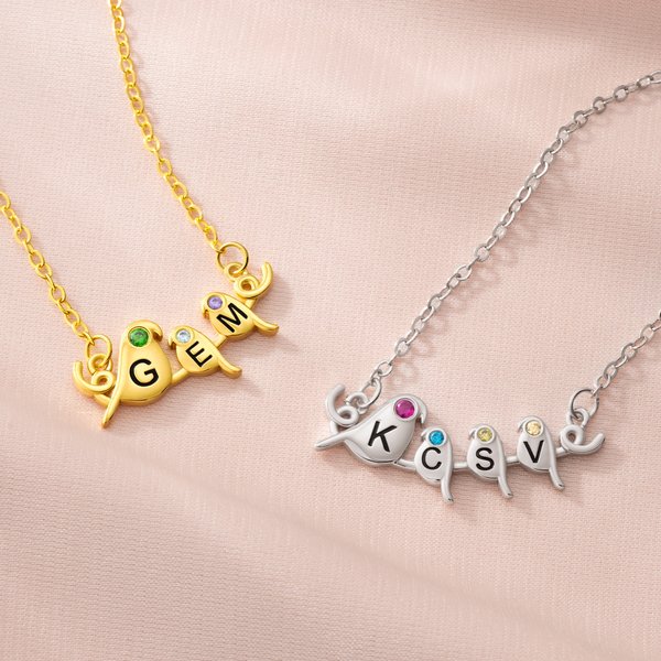 Personalizado 2-4 Tiny Madre y Bebé Colibrí Inicial Birthstone Collar Día de la Madre Cumpleaños Regalo para Mamá Abuela