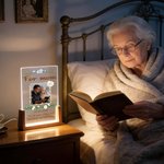 Personligt LED-nattljus i akryl med mjukt sken med flera teman, fototext och träfot I kärleksfullt minne Julklapp till vänner och familj