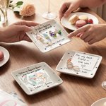 Personalized Birth Flower Square Ceramic Trinket Jewellery Dish with Name and Title Birthday Affirmation Gift for Friends Sisters Besties