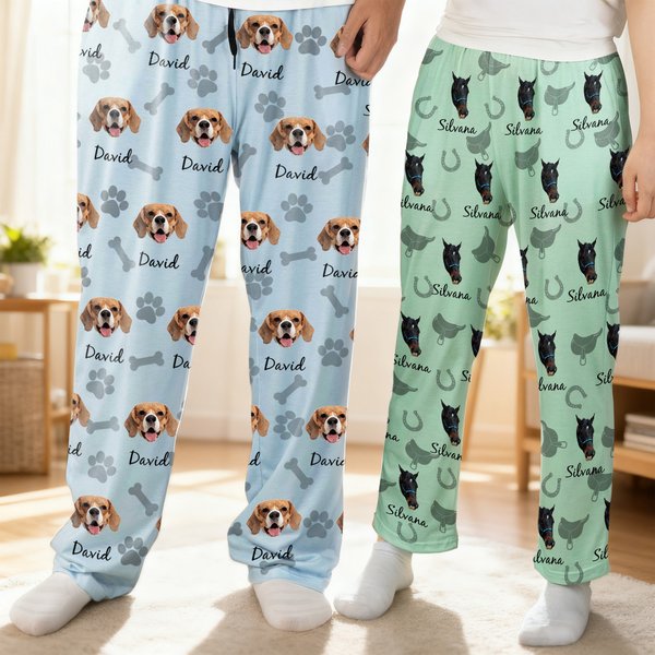 Personalised Paw Print Carrot Pet Photo Soft Skin-Friendly Pyjama Pants with Name Birthday Gift for Family Friends Pet Lovers