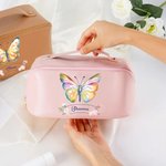 Watercolor Butterfly Floral Leather Wide Opening Makeup Bag with Name Portable Travel Accessories Birthday Bridesmaid Gift for Women