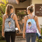 Personalized Cartoon Fitness Girl Gradient Drawstring Bag with Name Daily Use Sport Event Gift for Gym Girls