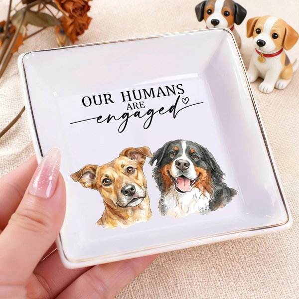 Personalised Watercolor Pet Photos Ceramic Trinket Jewellery Dish Daily Use Engagement Party Anniversary Gift for Newlyweds Pampered Family