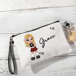 Personalizado de dibujos animados Retro Moda Chica Lino Wristlet Bolsa de Maquillaje con Nombre Fiesta de Cumpleaños Regalo de la Amistad para las Mujeres