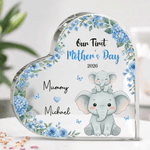 Personalised 1st Mother's Day Cute Parent-Child Animal Heart Acrylic Plaque with Name and Year Home Decor Mother's Day Birthday Gift for New Mom
