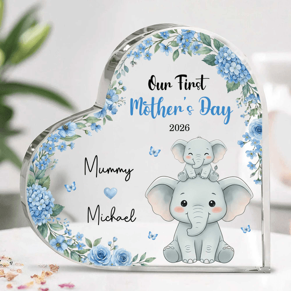 Personalised 1st Mother's Day Cute Parent-Child Animal Heart Acrylic Plaque with Name and Year Home Decor Mother's Day Birthday Gift for New Mom