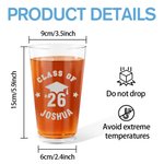 Personalisierte Graduation Cap Klasse von 2026 16 oz Bierglas mit Schulnamen und Jahr Party Gunst Geburtstagsgeschenk für Absolventen Mitschüler Freunde