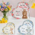 Personalized 1st Mother's Day Cute Parent-Child Animal Heart Acrylic Plaque with Name and Year Home Decor Mother's Day Birthday Gift for New Mom