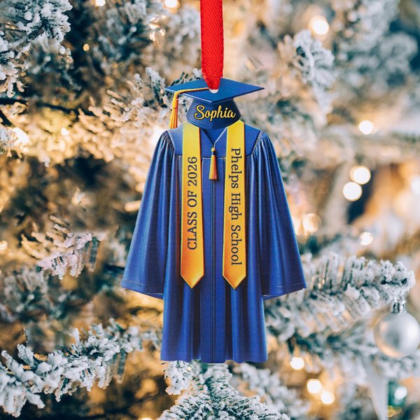Personalized Graduation Gown Shape Ribbon Acrylic Ornament with Name and Text Christmas Tree Decor Class Of 2026 Graduation Gift for Graduates