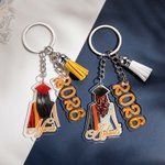 Porte-clés personnalisé en forme de silhouettes de la promotion 2026 avec pompon Cadeau pour les diplômés