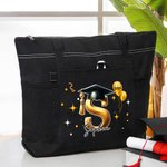 Personalized Graduation Cap Initial Name Large Tote Bag with Mesh Pockets Travel Accessories Graduation Gift for Friend Family