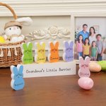 Gepersonaliseerde 1-15 Paashazen Familie Houten Blok Set met Naam Kleurrijke Blozende Konijn Huisdecoratie Paascadeau voor Moeder en Grootmoeder