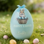 Personalized Happy Easter Bow Rabbit Giant Easter Egg Ornament with Name Basket Stuffer Easter Party Gift for Family Kids