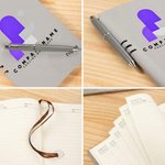 Personalizada Logotipo de la empresa PU cuero cuaderno pluma Set con nombre y lema aniversario promoción regalo para el empleado