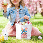 Personalized Cute Watercolor Rabbit Large Capacity Canvas Easter Basket with Name Eggs Hunting Party Easter Day Gift for Kids
