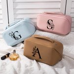 Personalisierte florale Initialen Leder Kosmetiktasche mit Griff Portable Reisezubehör Geburtstagsgeschenk für Frauen