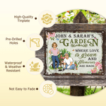 Personalized Retro Cartoon Character Garden Metal Sign with Name and Text Garden Decor Mother's Day Birthday Gift for Grandma Mom Gardening Lovers