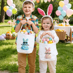 Personalized Cute Watercolor Rabbit Large Capacity Canvas Easter Basket with Name Eggs Hunting Party Easter Day Gift for Kids