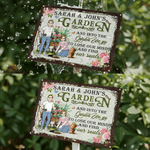 Personalized Retro Cartoon Character Garden Metal Sign with Name and Text Garden Decor Mother's Day Birthday Gift for Grandma Mom Gardening Lovers