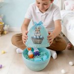 Personalized Happy Easter Bow Rabbit Giant Easter Egg Ornament with Name Basket Stuffer Easter Party Gift for Family Kids