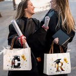 Personalized Graduation Cap Initial Large Canvas Tote Bag with Name and Year Travel Daily Use Graduation Gift for Graduate Friend