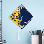 Personnalisé Class of 2026 Décoration de casquette de fin d'études en paillettes, fleurs et perles avec texte Cadeau de fin d'études