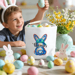 Personalized Cute Watercolor Rabbit Large Capacity Canvas Easter Basket with Name Eggs Hunting Party Easter Day Gift for Kids