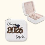 Gepersonaliseerde Klasse van 2026 Afstuderen Sieraden Doos met Glitter Luipaard Ontwerp Tekst Draagbare Reizen Afstuderen Gift Afstudeerders