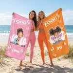 Personalised Togo Cartoon Gym Girl Quick Dry Microfiber Beach Towel with Name Beach Party Swimming Pool Essential Birthday Gift for Gym Lovers