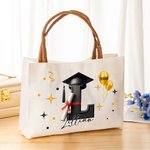 Personalized Graduation Cap Initial Large Canvas Tote Bag with Name and Year Travel Daily Use Graduation Gift for Graduate Friend