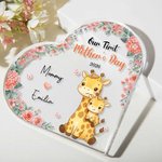 Personalized 1st Mother's Day Cute Parent-Child Animal Heart Acrylic Plaque with Name and Year Home Decor Mother's Day Birthday Gift for New Mom