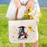 Personalized Graduation Cap Initial Large Canvas Tote Bag with Name and Year Travel Daily Use Graduation Gift for Graduate Friend