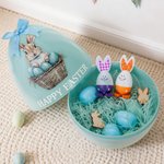 Personalized Happy Easter Bow Rabbit Giant Easter Egg Ornament with Name Basket Stuffer Easter Party Gift for Family Kids