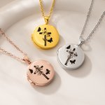 Personalizada Cruz Nacimiento Flor Foto Relicario Collar Dainty Joyería Cumpleaños Aniversario Día de la Madre Cristiano Regalo para Mamá Abuela Mujer