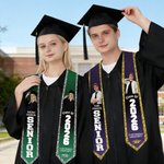 Personalisierte Multicolor Glitter Foto Graduierung Schärpe mit Namen und Jahr Graduierung Geschenk für Klasse von 2026 Absolventen