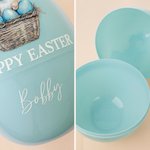 Personalized Happy Easter Bow Rabbit Giant Easter Egg Ornament with Name Basket Stuffer Easter Party Gift for Family Kids