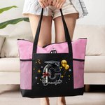 Personalized Graduation Cap Initial Name Large Tote Bag with Mesh Pockets Travel Accessories Graduation Gift for Friend Family