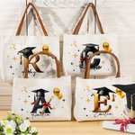 Personalized Graduation Cap Initial Large Canvas Tote Bag with Name and Year Travel Daily Use Graduation Gift for Graduate Friend