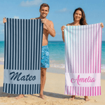 Personalised Gradient Stripes Quick Dry Oversized Microfiber Beach Towel with Name Summer Vacation Travel Use Birthday Gift for Family Friends