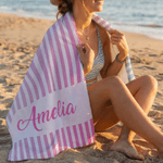 Personalised Gradient Stripes Quick Dry Oversized Microfiber Beach Towel with Name Summer Vacation Travel Use Birthday Gift for Family Friends