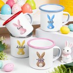 Tazza personalizzata coniglio acquerellato da 12 once con nome, uova e caccia, regalo di Pasqua per bambini
