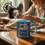 Personalized Scissors Button Sewing Machine Pattern 11 oz 15 oz Ceramic Mug with Name Daily Drinking Birthday Gift for Mother Seamstress