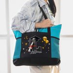 Personalized Graduation Cap Initial Name Large Tote Bag with Mesh Pockets Travel Accessories Graduation Gift for Friend Family